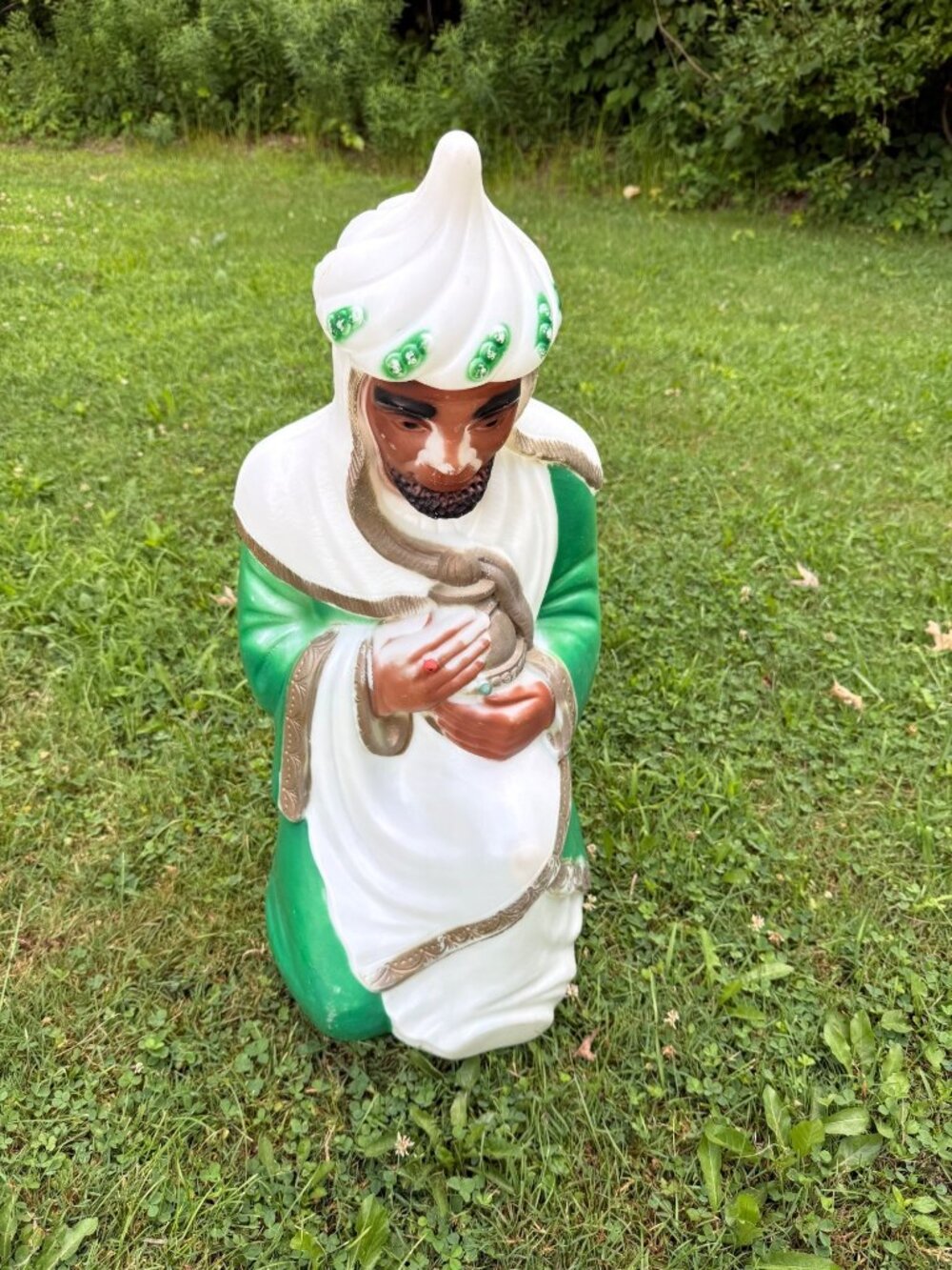 Vintage Empire Blow Mold Wise Man Nativity Figure Green Robe Light-Up Christmas